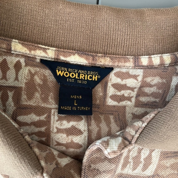 ❤️2/$30❤️[L]Woolrich Fishing Pattern Men's Brown Knit Polo Shirt - Picture 3 of 6